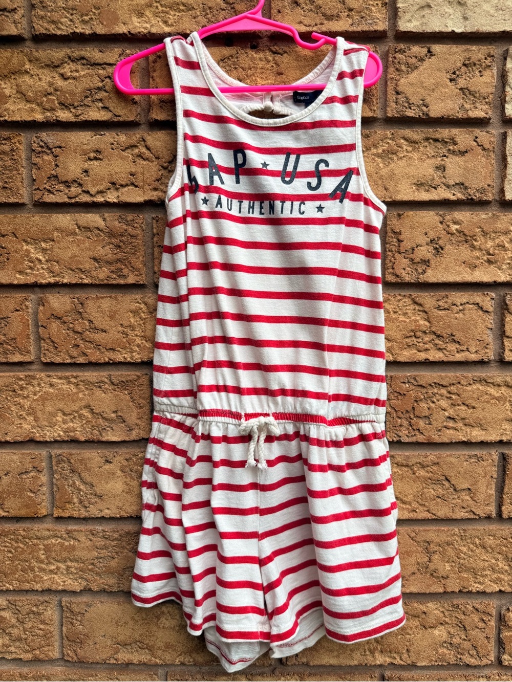💫4/$25 • Gap Kids Red White Striped Graphic Open-Back Romper
